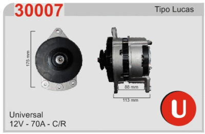 Alternador Universal 12V 70A con Regulador Integrado