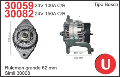 Alternador Universal 24V 150A con Rulemán Grande