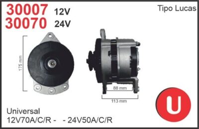 Alternador Universal 24V 50A con Regulador C-R