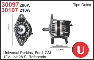 Alternador Delco 12V 210A Agrícola Universal para Case