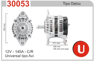 Alternador Universal Agrícola 12V 145A Tipo Delco