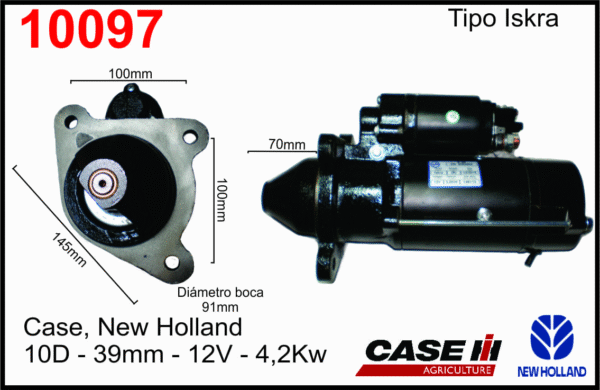 Arranque Case-Iskra ZM 8082502 12V para Case/New Holland