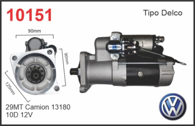 Arranque Delco MT29 12V para Camión VW 13180