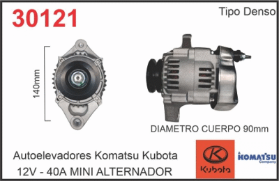 Alternador Kubota/Komatsu 12V 40A para Equipos Viales