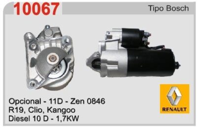 Arranque Bosch 10D para Renault R19, Clio, Kangoo 1.9 Diesel